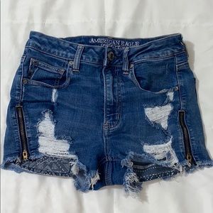 American Eagle High Rise Side Zip Denim Shorts